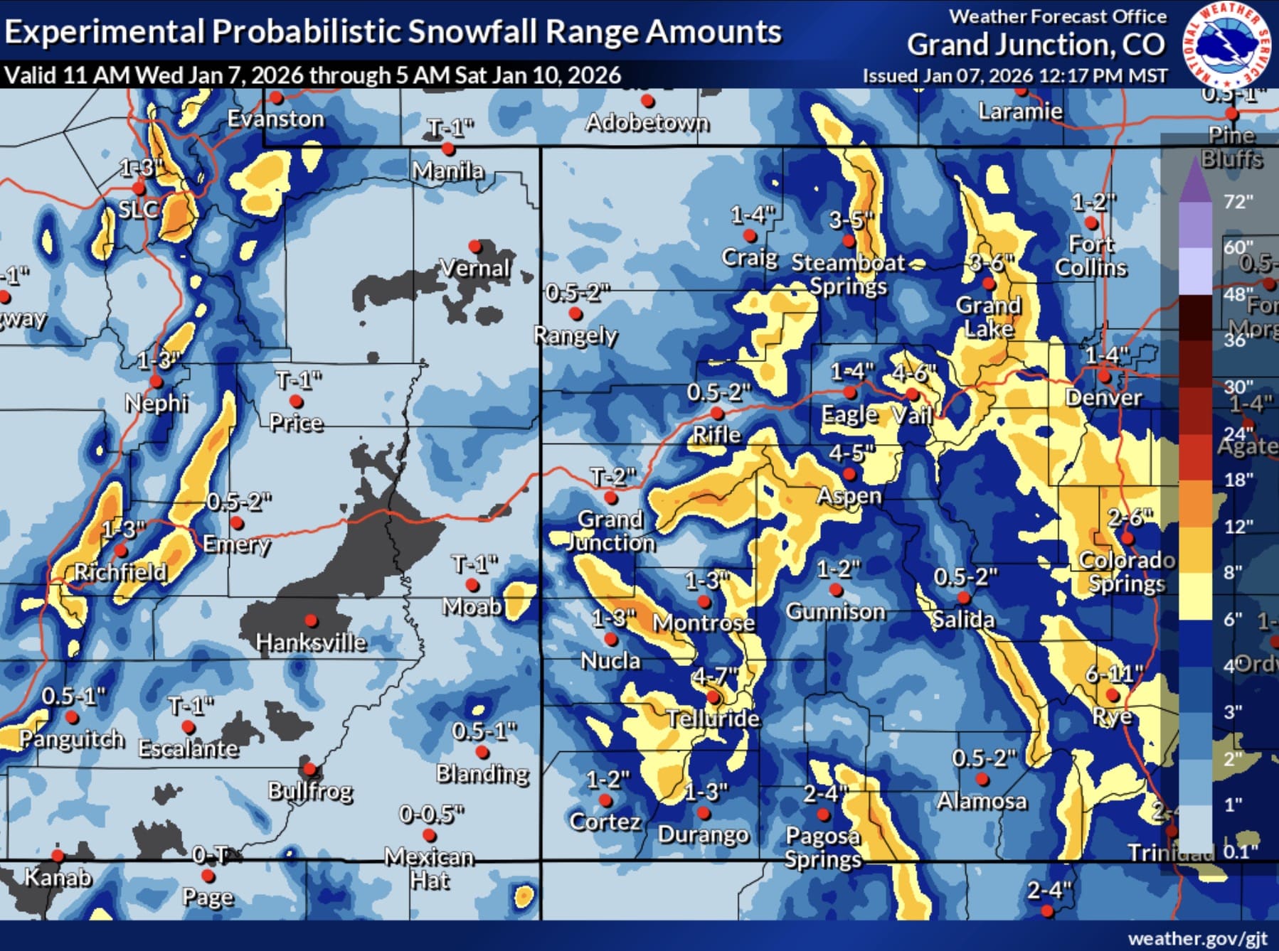Probabilistic Snowfall Forecast for Colorado & Utah.