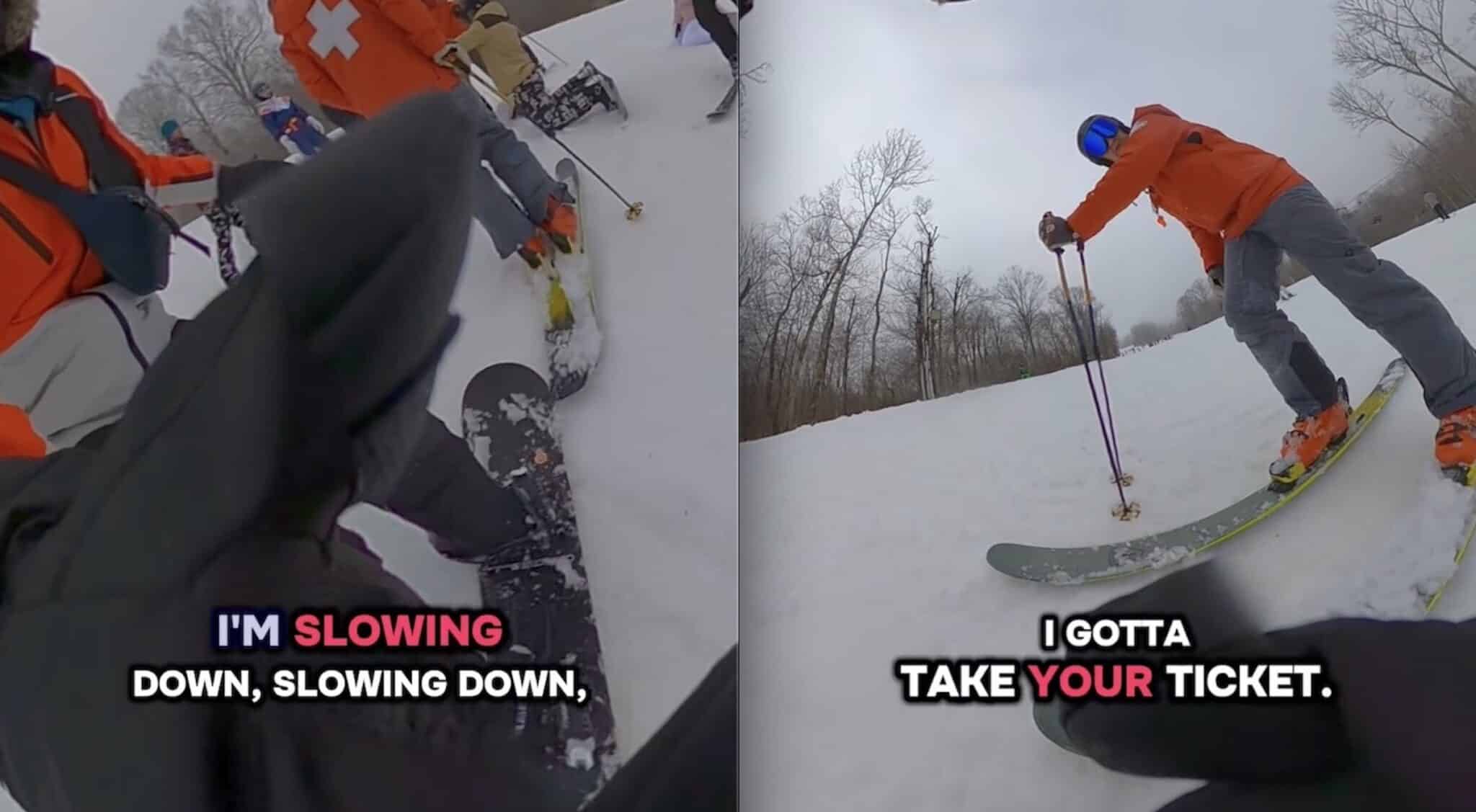 Ski Patrol Yanks Snowboarder's Pass After After He Barely Touches The Patroller's Ski