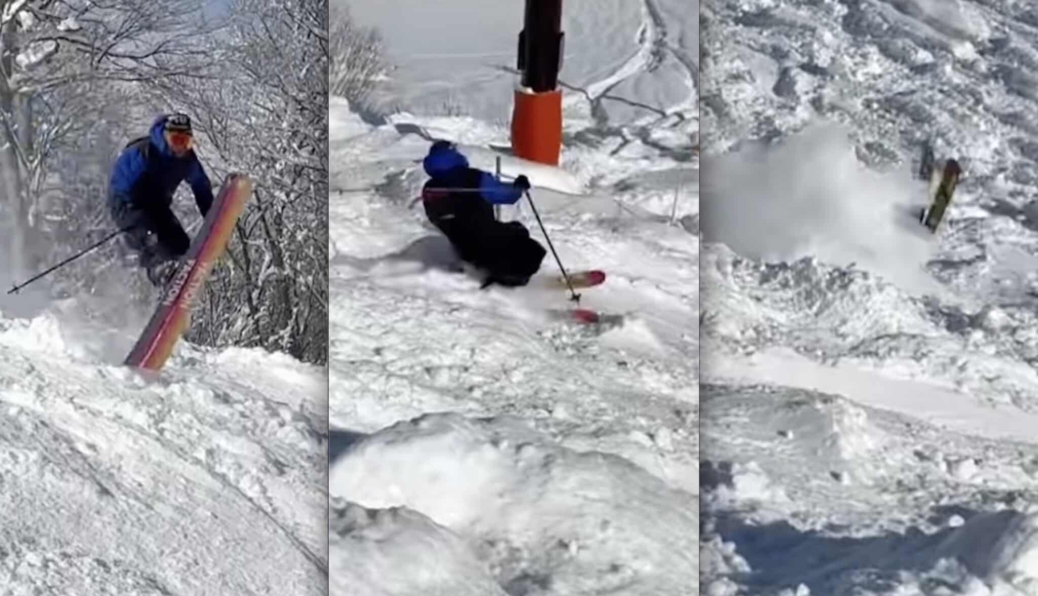 Overzealous Skier Clotheslined By Safety Rope