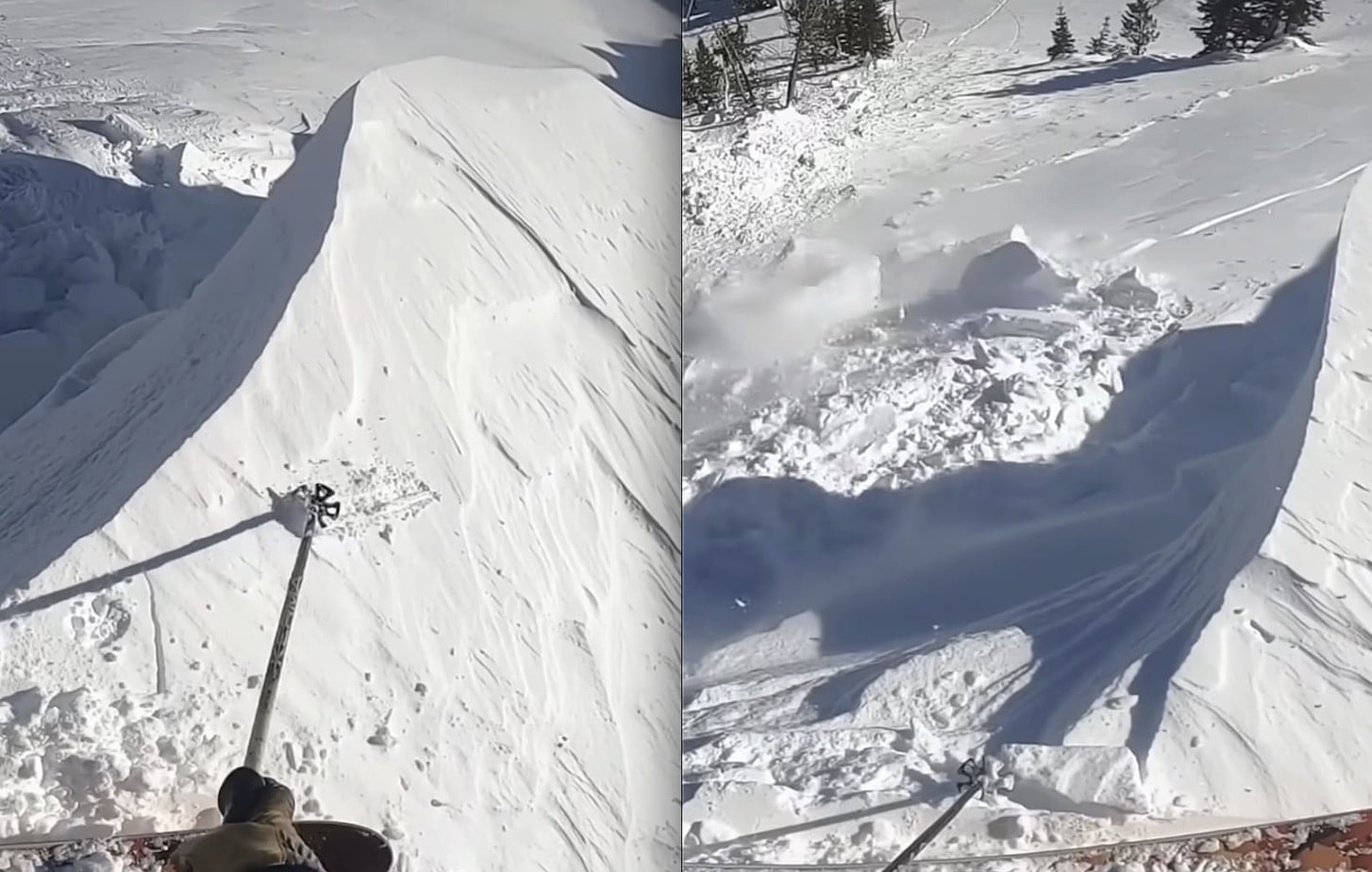 Experienced Skier Predicts Exactly Where Cornice Will Break & Triggers Avalanche