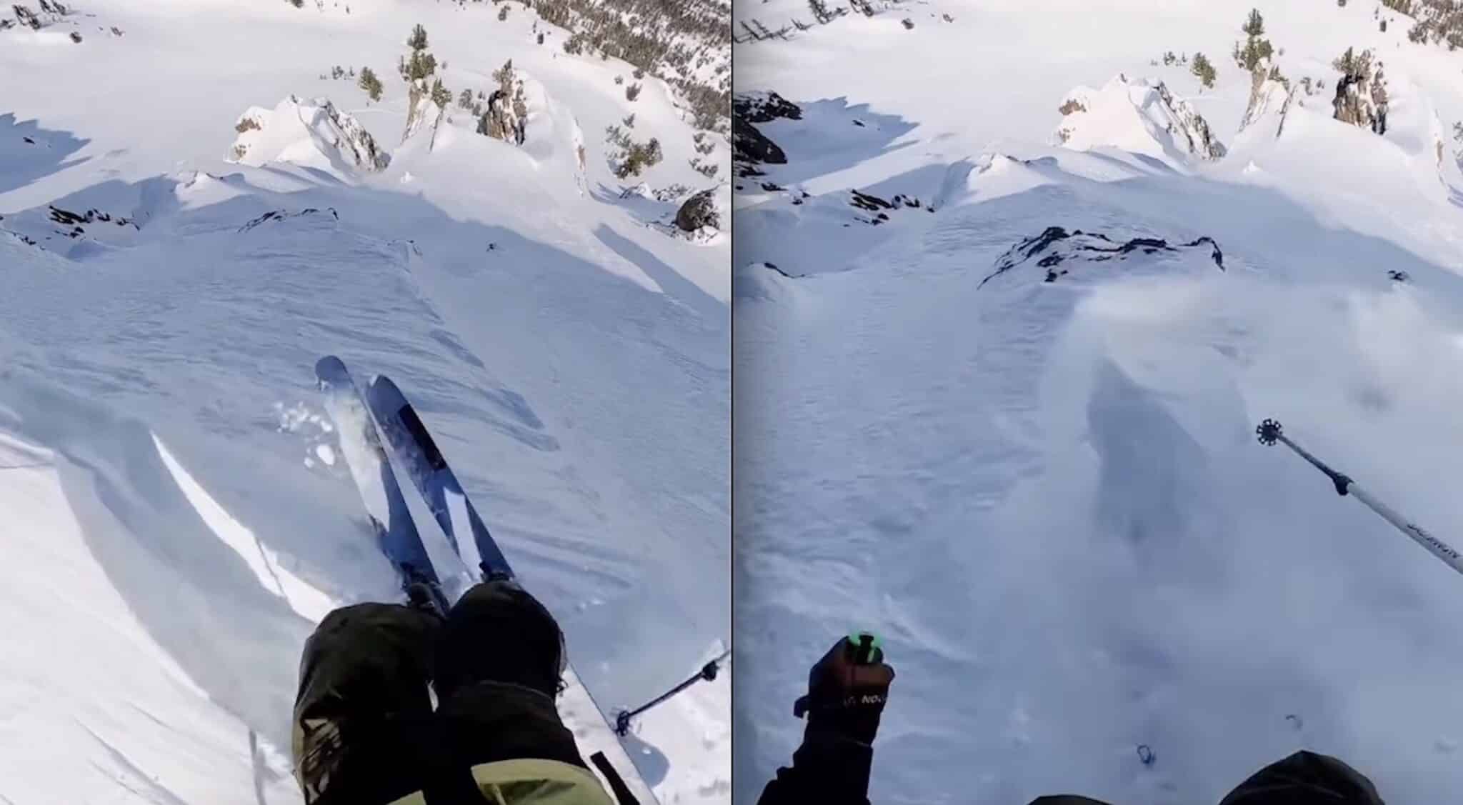 Professional Skier Makes Incredible Save After Cornice Collapses Under His Feet