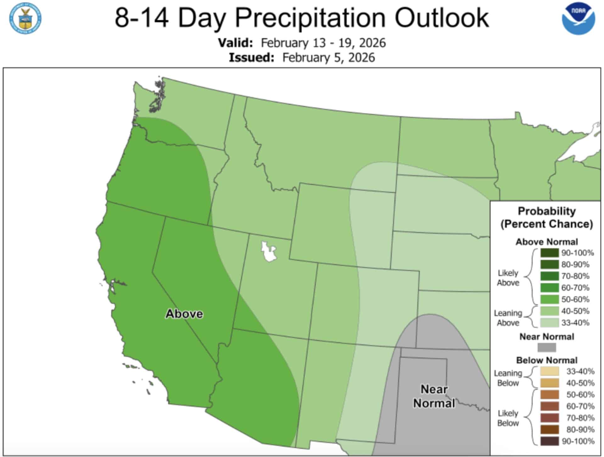 8-14 day precipitation outlook for the Western United States.