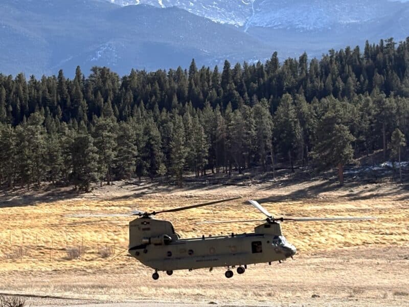 Chinook helicopter rescues two climbers from Longs Peak in Rocky Mountain National Park.