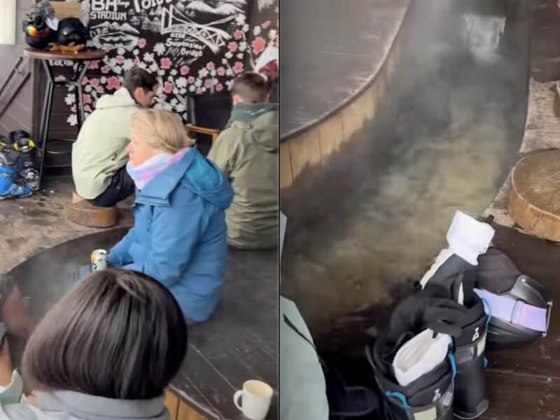 Free foot bath at Japan ski resort.