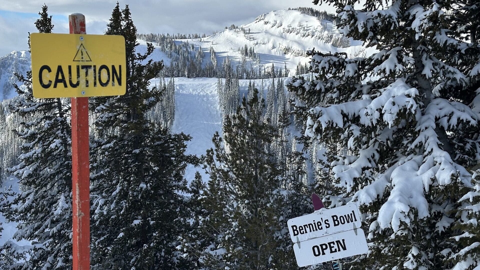 Caution sign at Jackson Hole Mountain Resort.