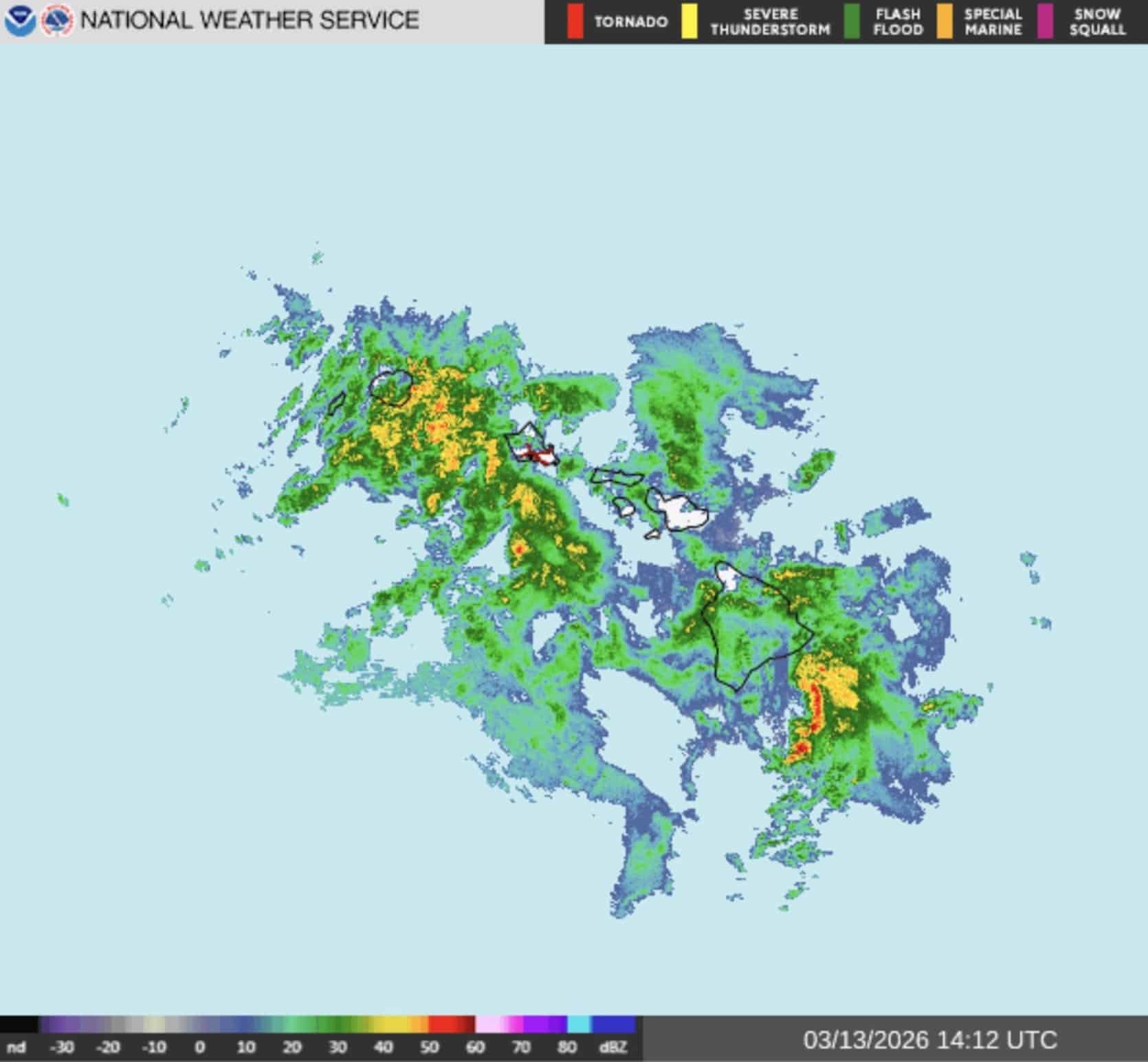 NWS Radar over Hawaii @ 14:12 UTC on March 13th.