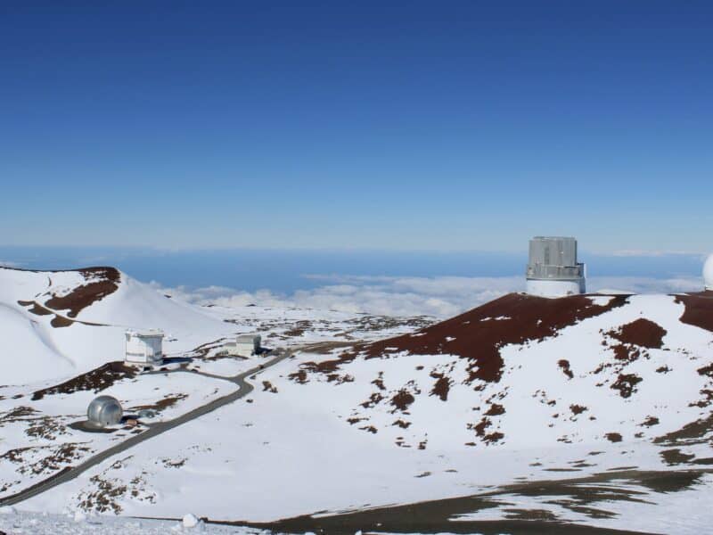 Snow on the summit of Mauna Kea in Hawaii.