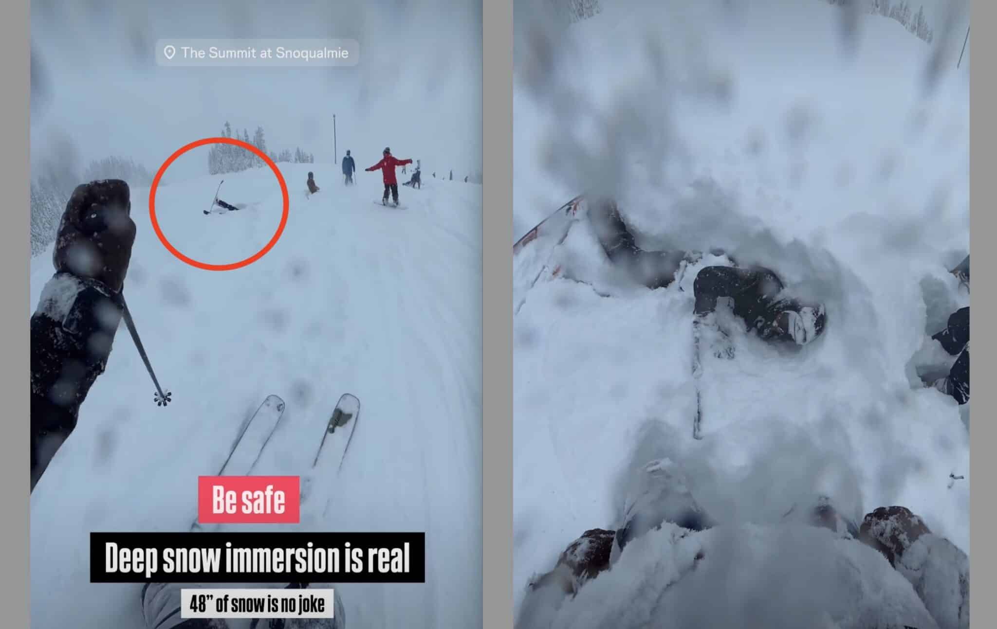 Skier Rescued From Deep Snow Immersion As Others Ski Pass Completely Unaware