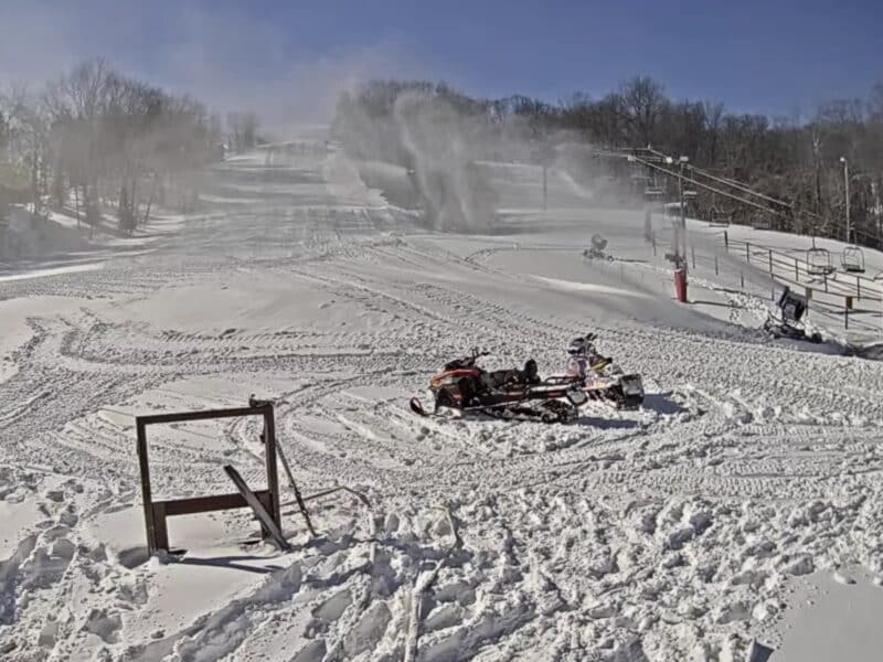 Making snow at Tyrol Basin for a surprise St. Patrick's Day reopening.