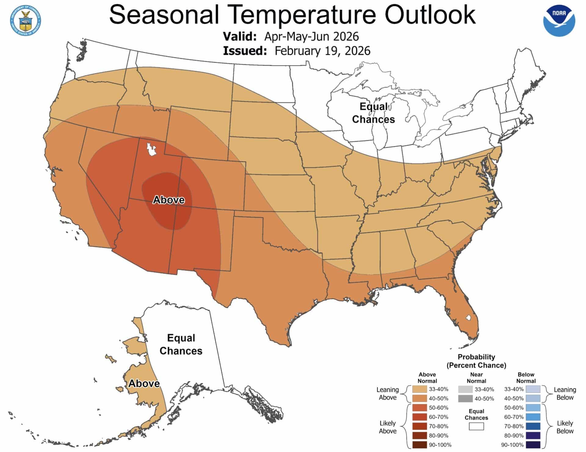 Seasonal Temperature Outlook for April, May, and June.