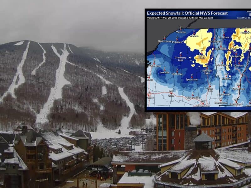 Snow storm rolling in over Stowe, Vermont.