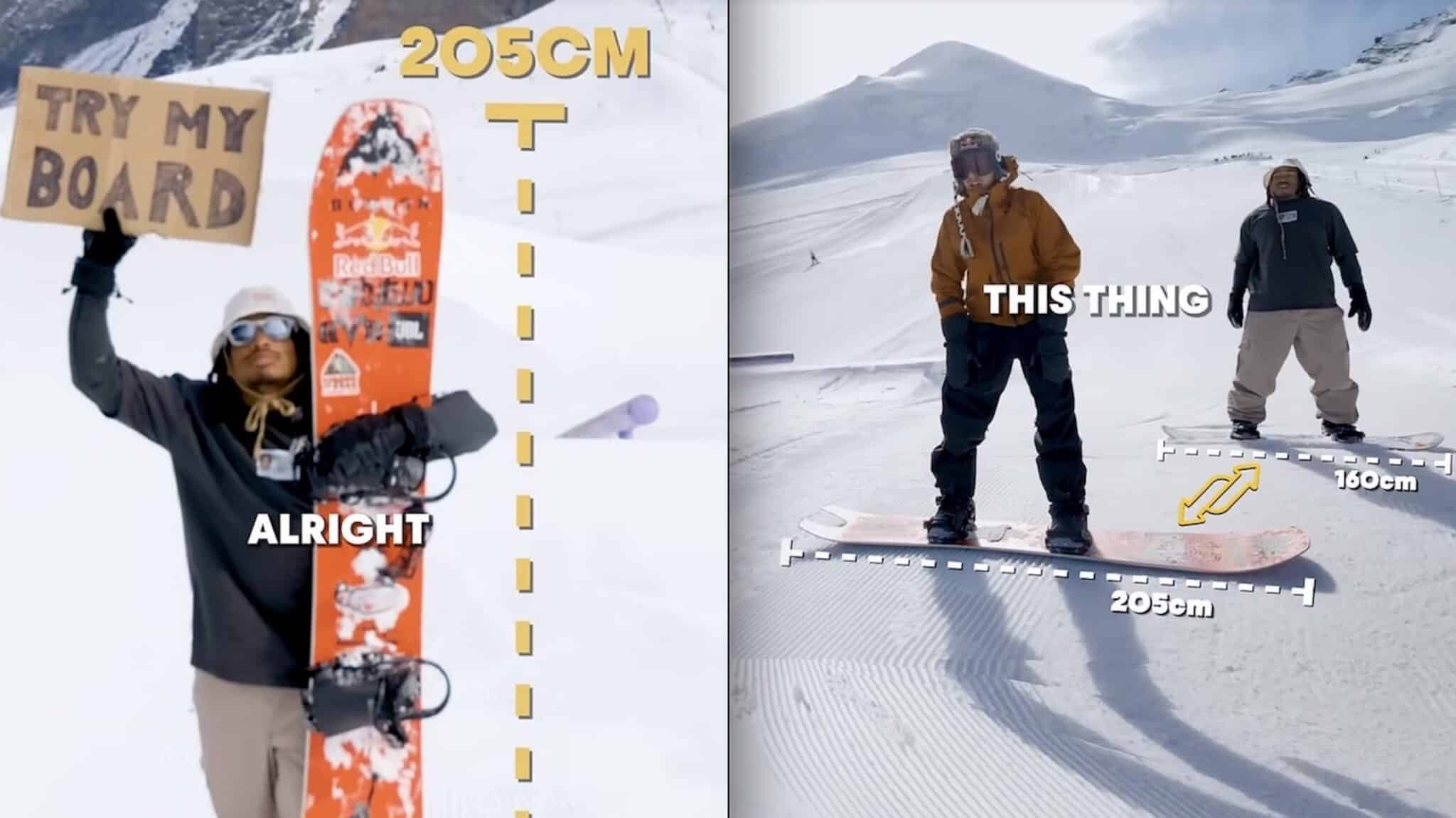 Pro Snowboarders Try Zeb Powell’s Enormous 205cm Snowboard