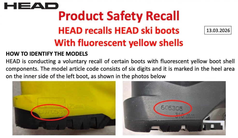Head Recalls Ski Boots (Years 2015-2022) Due To Risk of Serious Injury From Fall Hazard