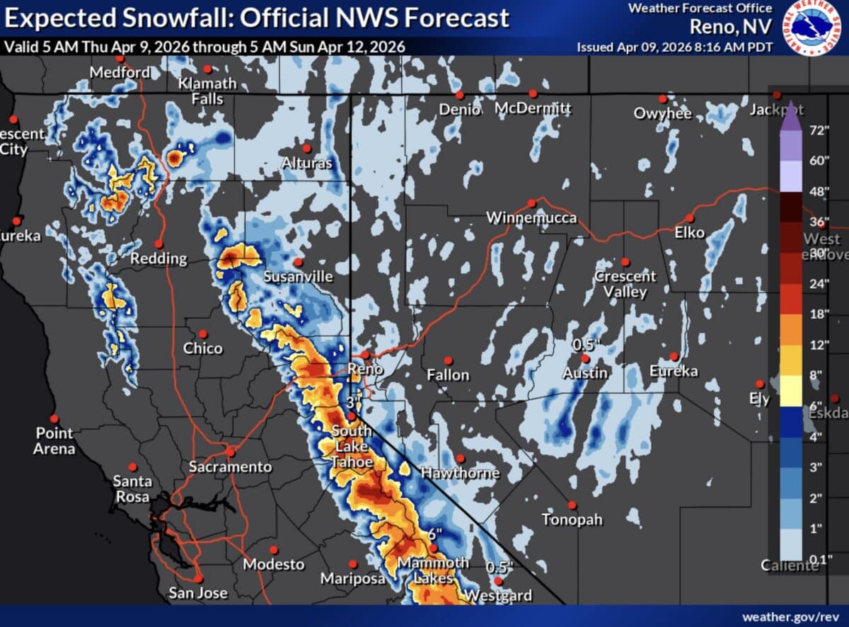 Major Sierra Nevada Winter Storm Watch Issued for This Weekend
