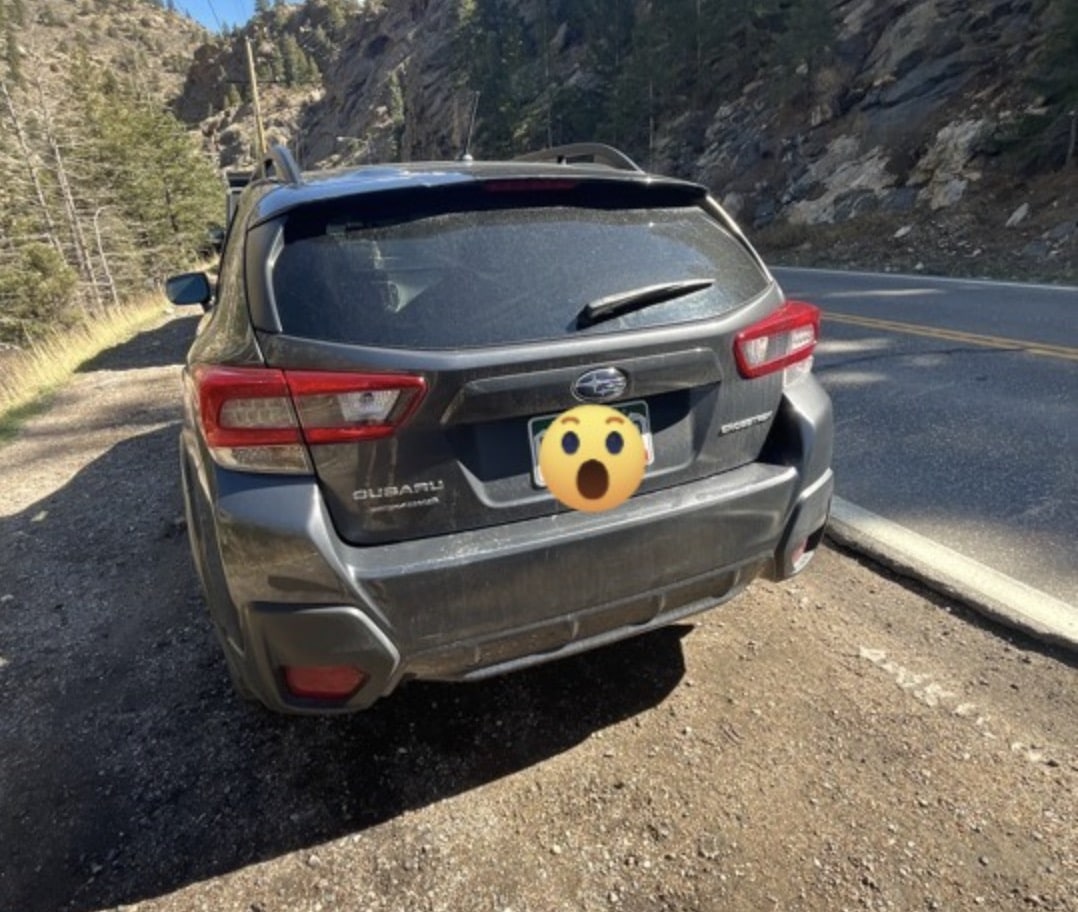 Car parked facing the wrong direction in Clear Creek County, Colorado.