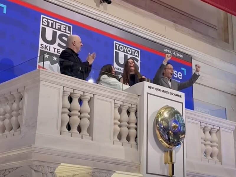 Breezy Johnson and Kate Delson ring the NYSE opening bell.