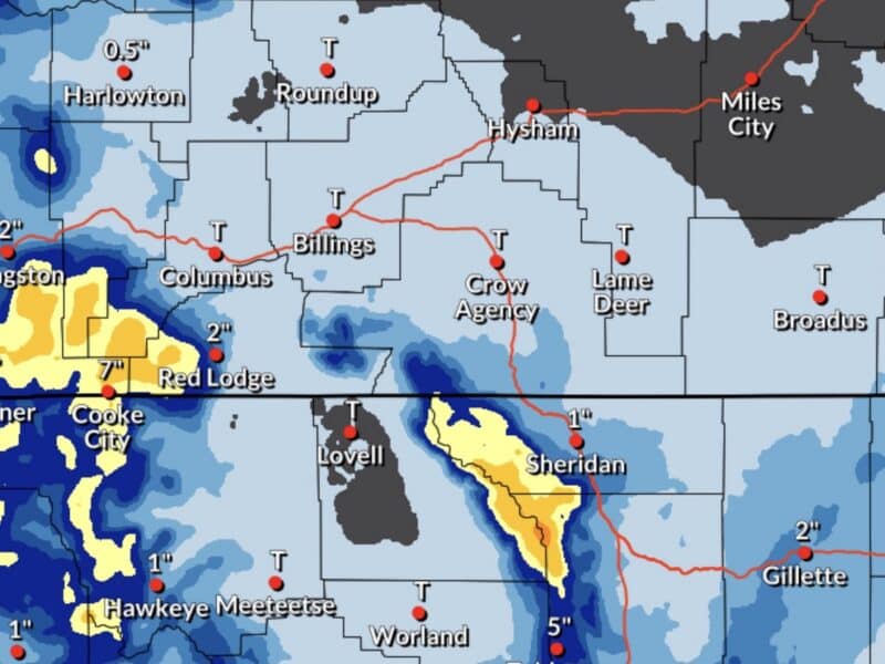Expected snowfall forecast for Wyoming and Montana.