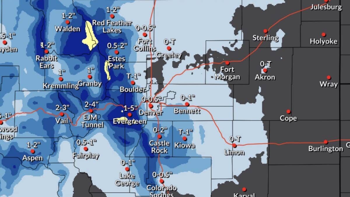 Expected snowfall totals in Colorado.