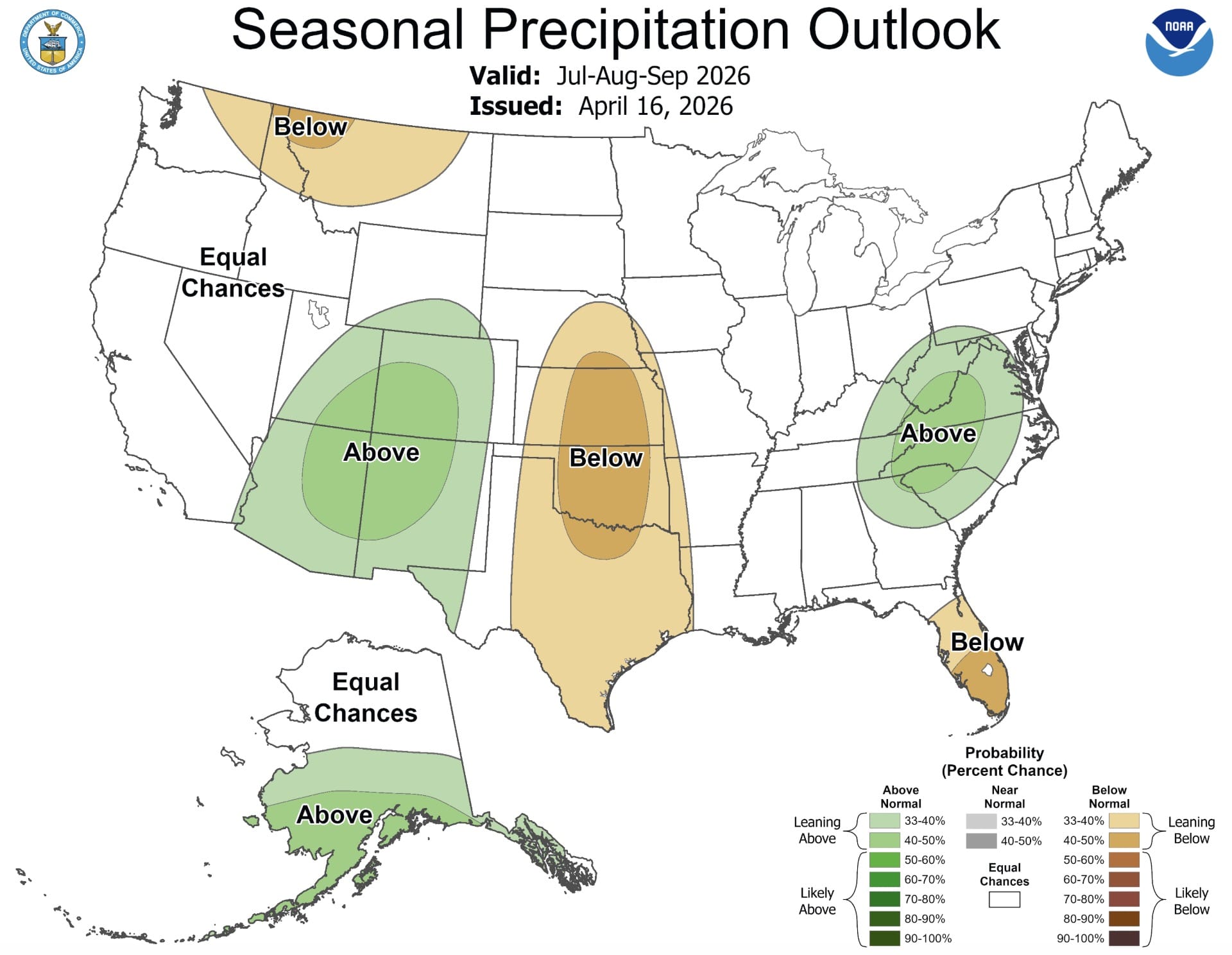 Seasonal Precipitation Outlook for July, August, and September.