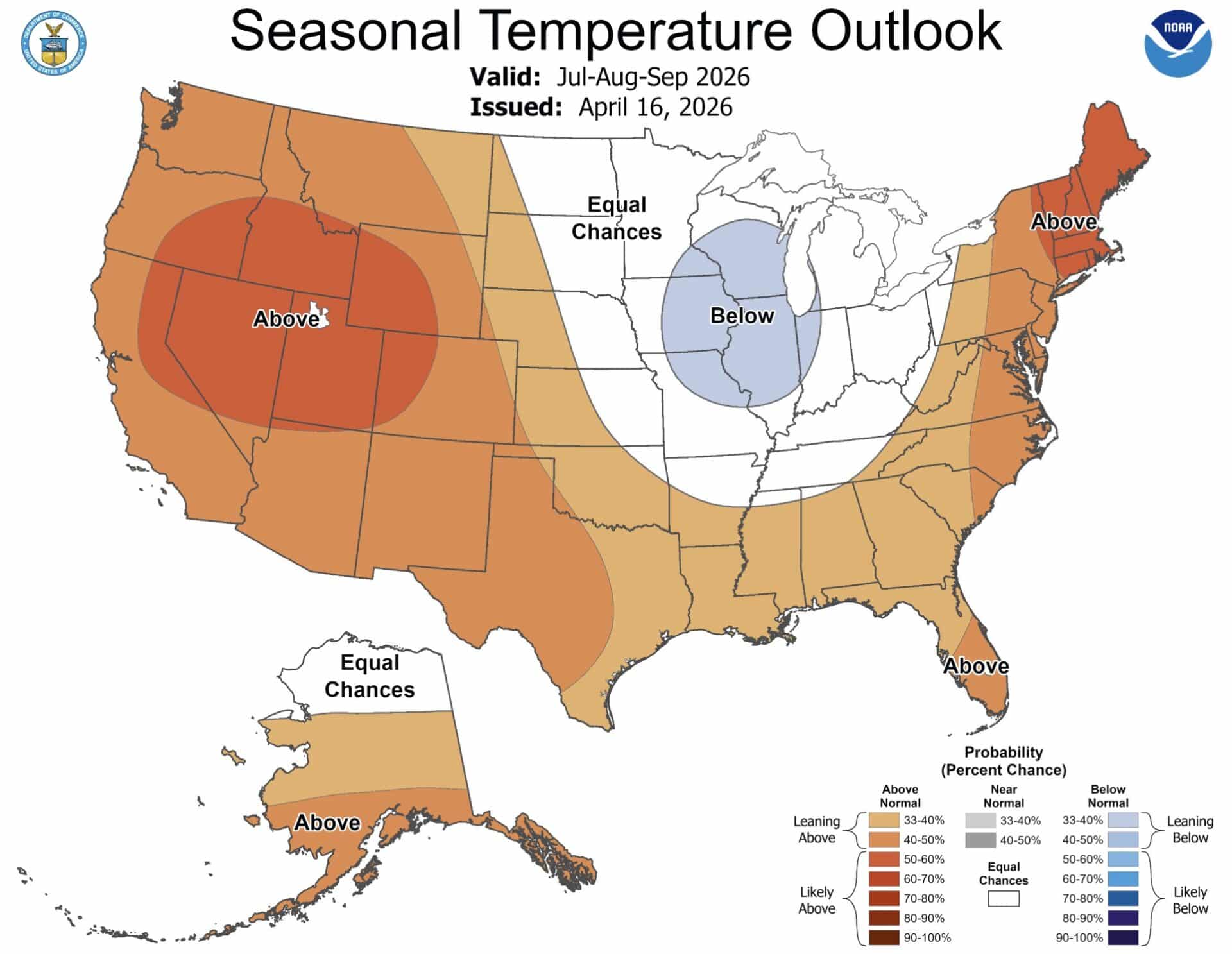 Seasonal Temperature Outlook for July, August, and September.