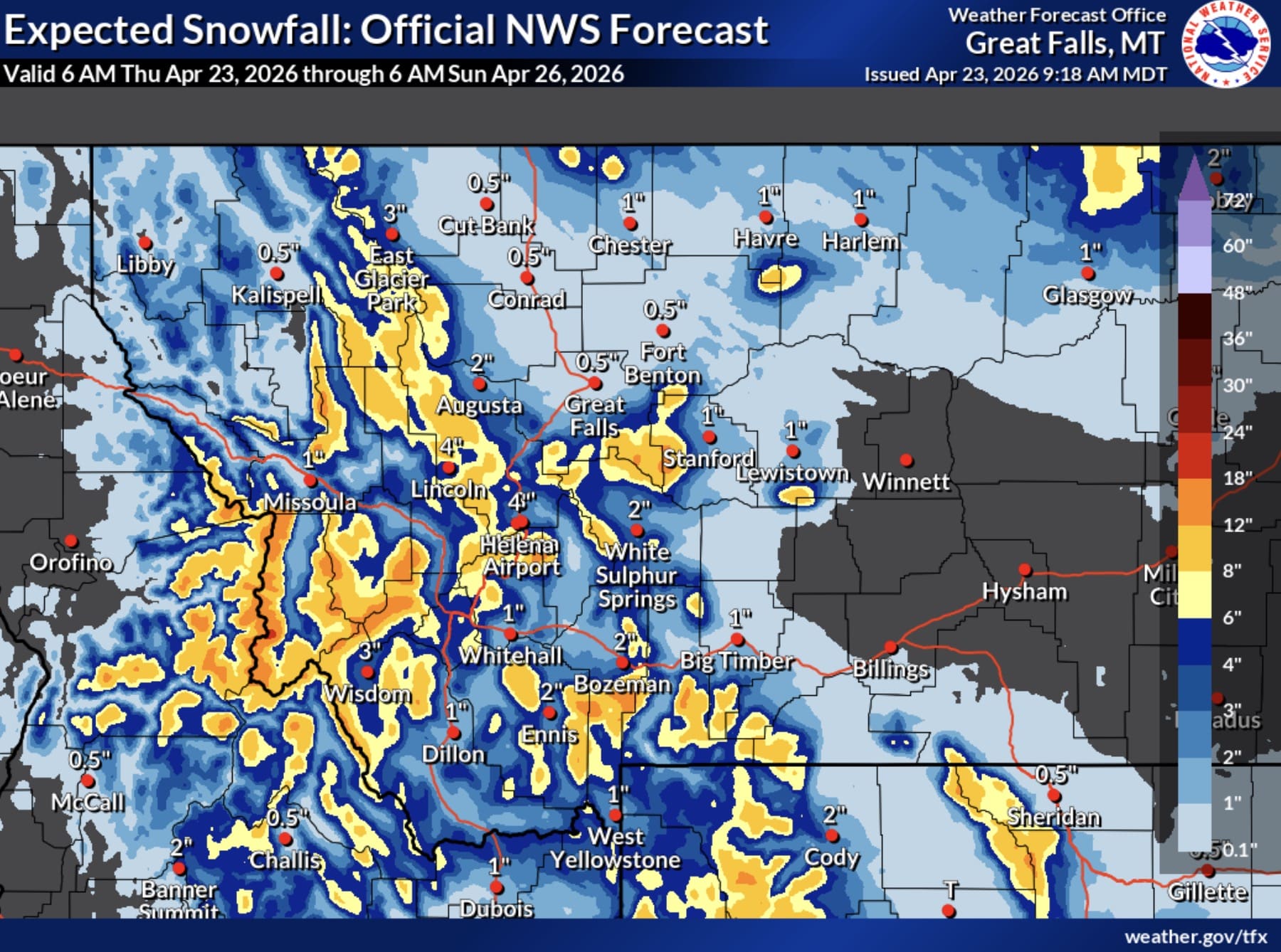 Expected snowfall forecast.