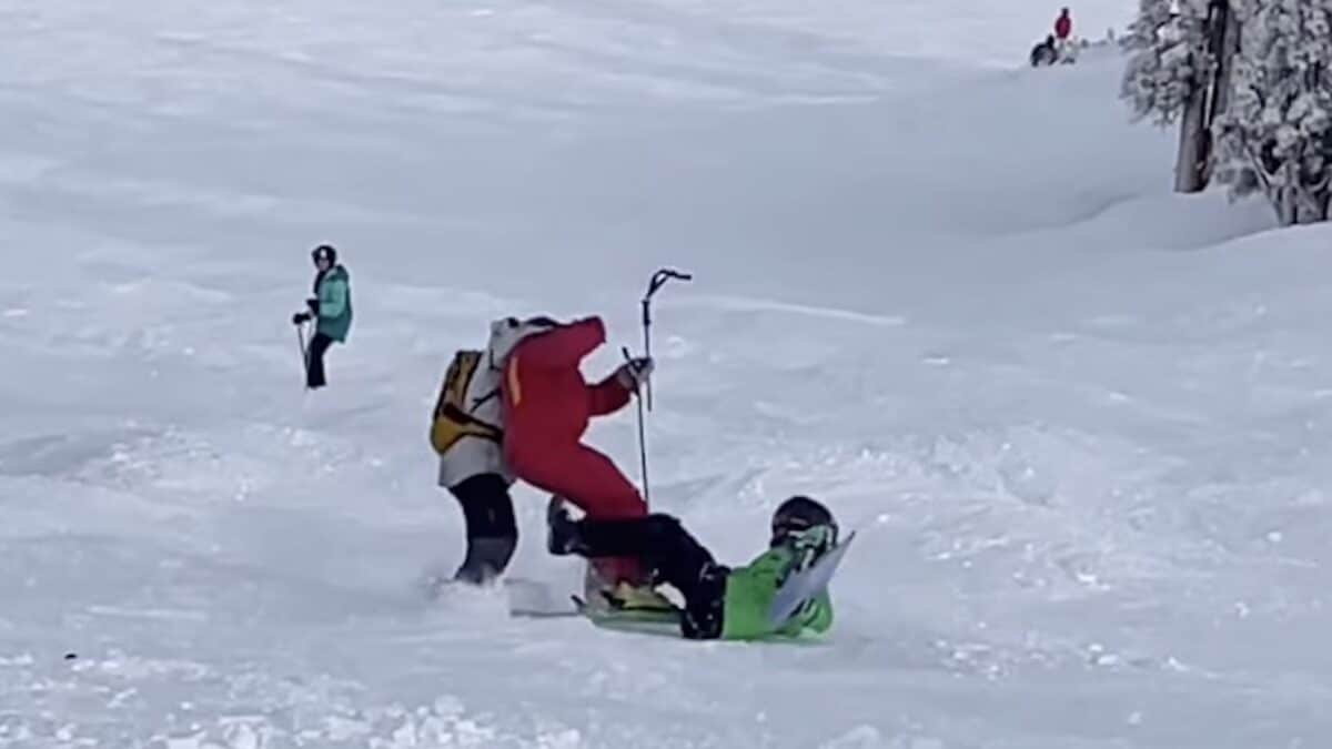 Aggressive Skier Instantly Regrets Starting Fight On The Slopes