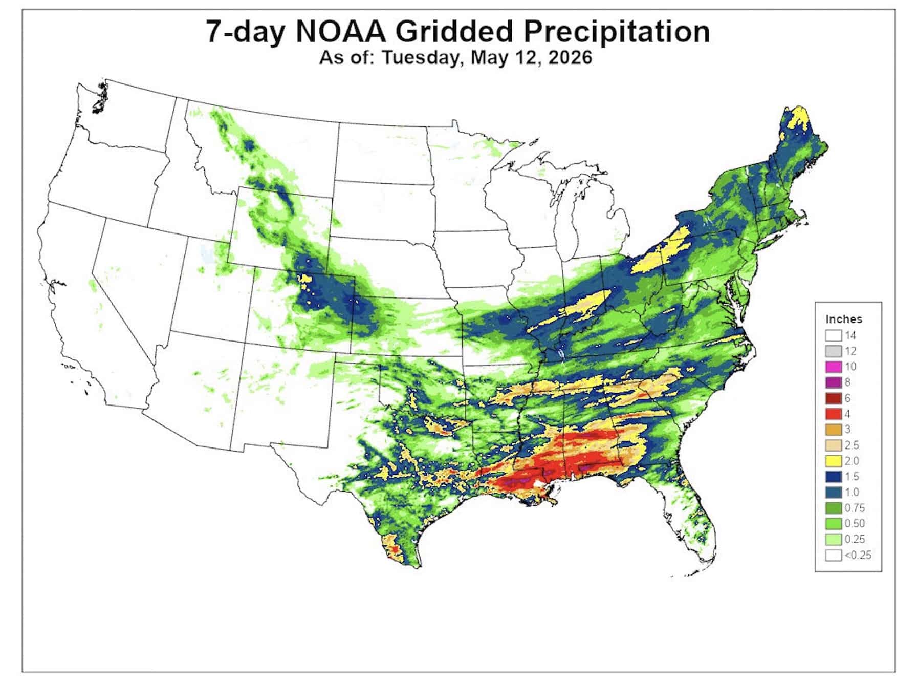 7-day NOAA Gridded Precipitation.