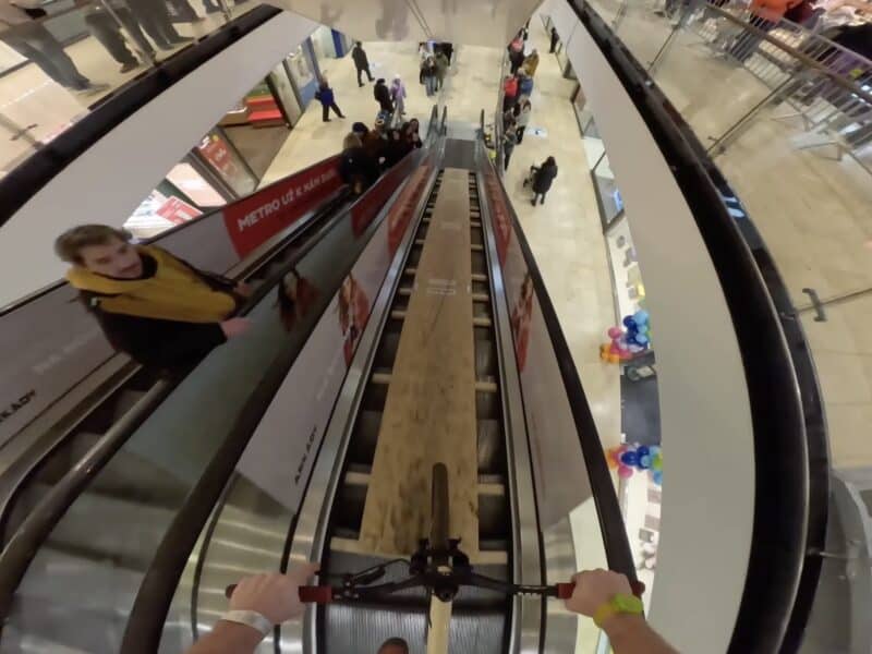 Mountain bike competition in a mall.