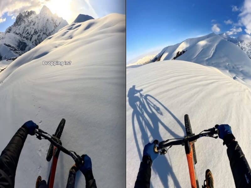 Backcountry snow biking in the Caucasus.