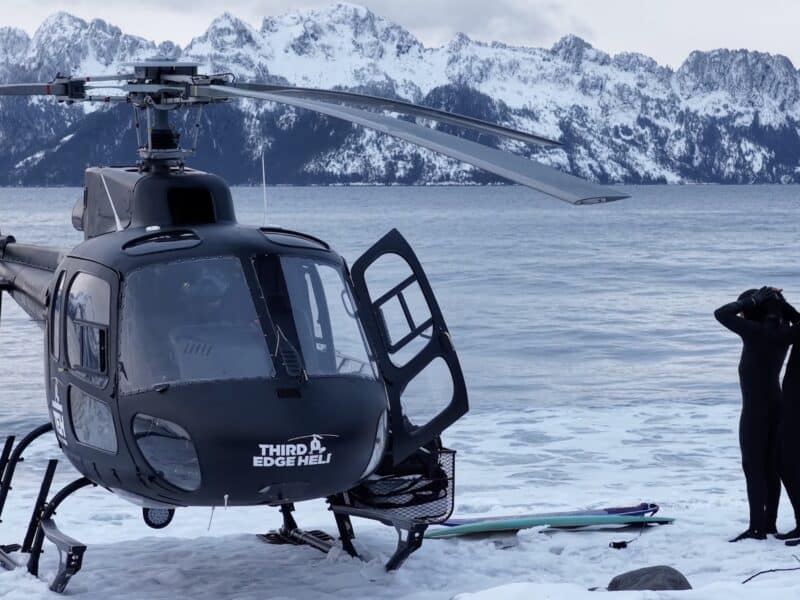 Surfing Alaskan waves via helicopter.