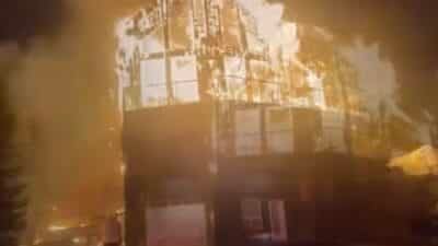 A ski chalet on fire near Mount Washington Alpine Resort on Vancouver Island in British Columbia.
