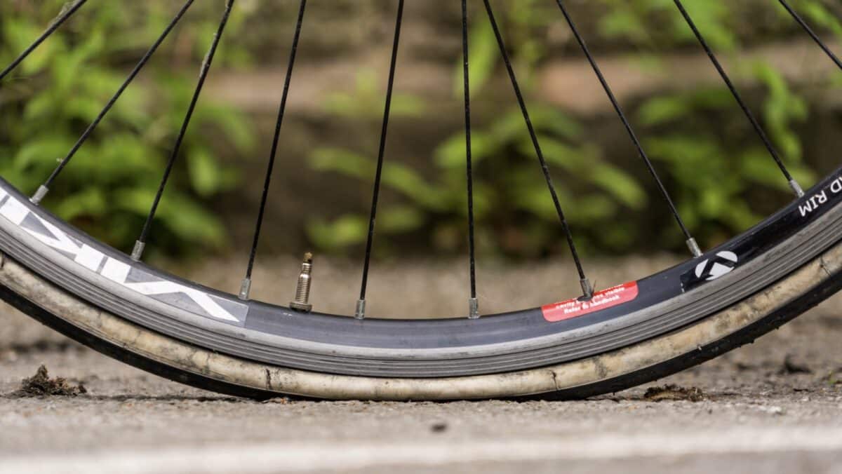 Flat tire on a bike.