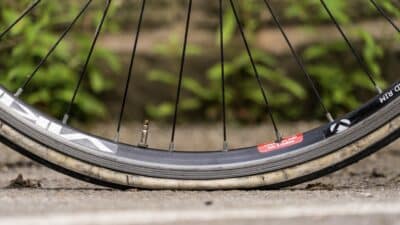 Flat tire on a bike.