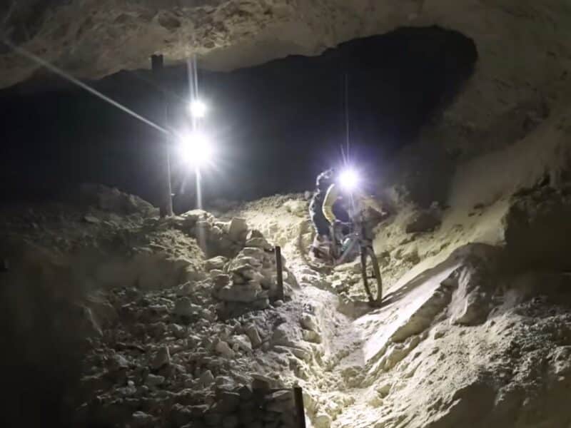 Biking through an abandoned mine in Slovenia.