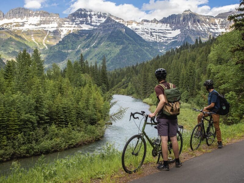 Cycling Going-to-the-Sun Road in Glacier National Park.