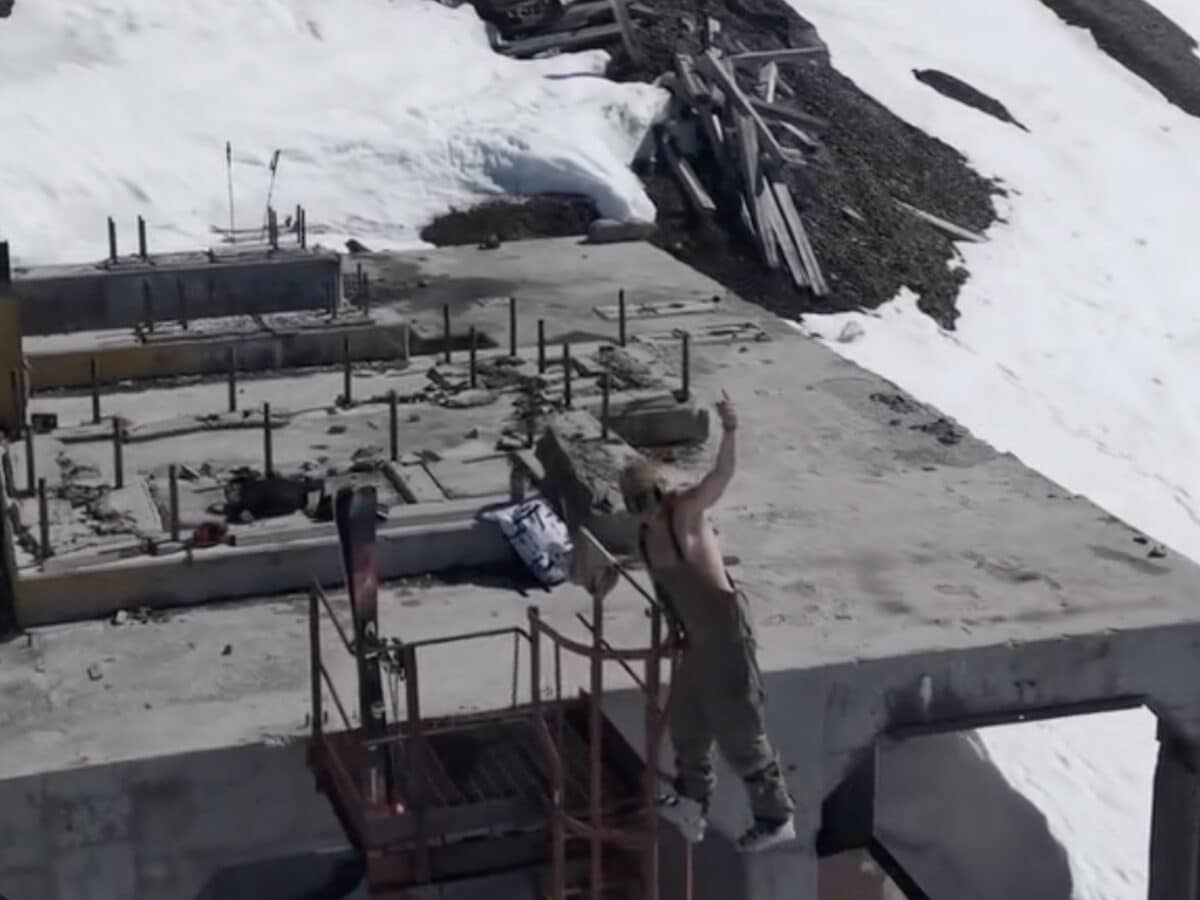 Tim Durtschi skis an abandoned mine in British Columbia.