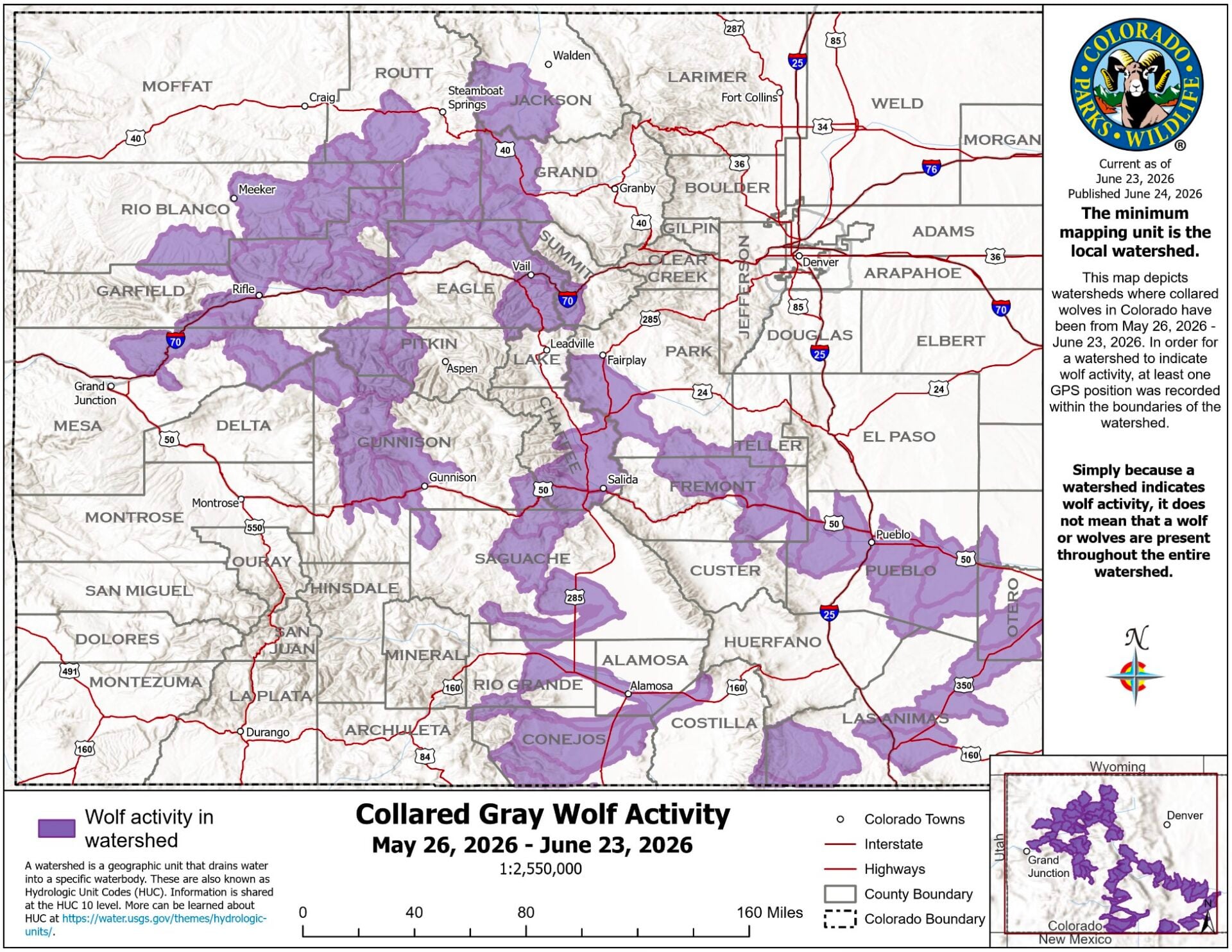 CPW's Collared Wolf Activity Map.