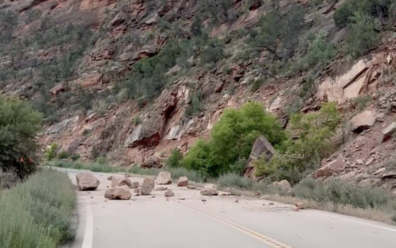 The rock slide that struck Mike Chavez's truck in Colorado.