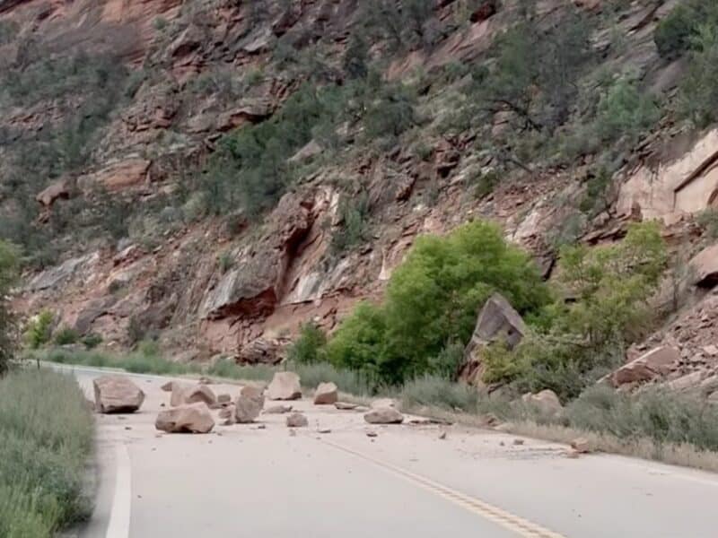The rock slide that struck Mike Chavez's truck in Colorado.