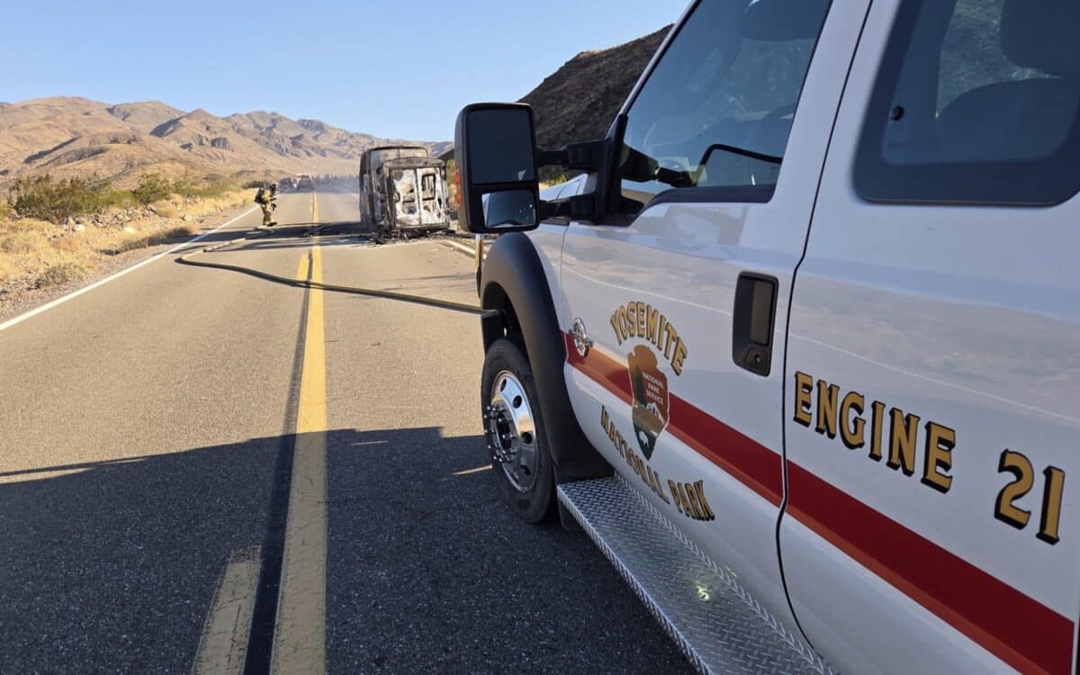 Burnt vehicle in Death Valley National Park.