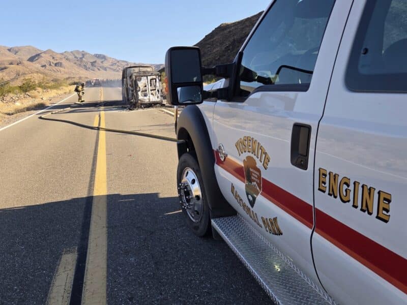 Burnt vehicle in Death Valley National Park.