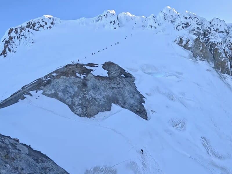 Climbing Mount Hood in the summer.