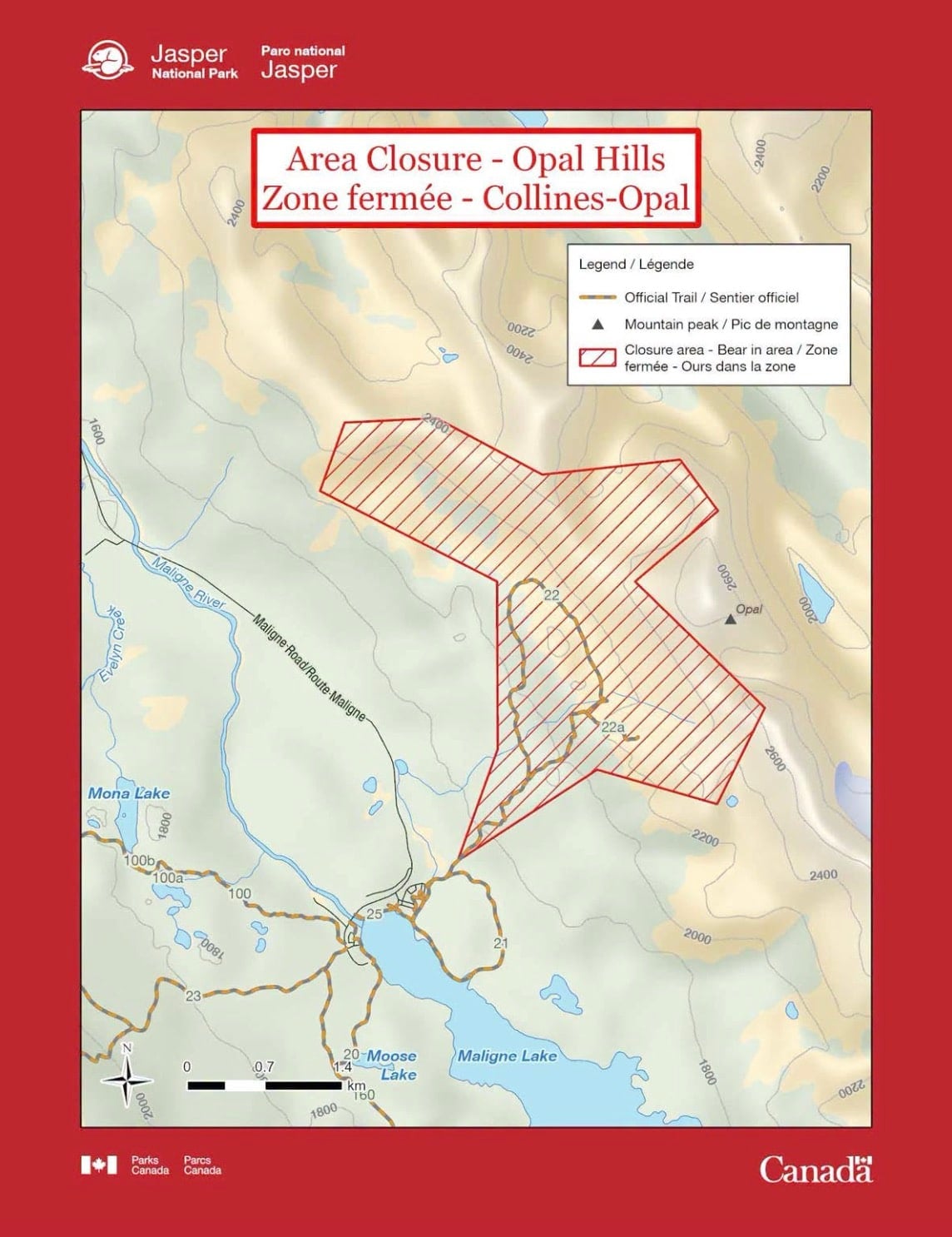 Bear closure in Jasper National Park.