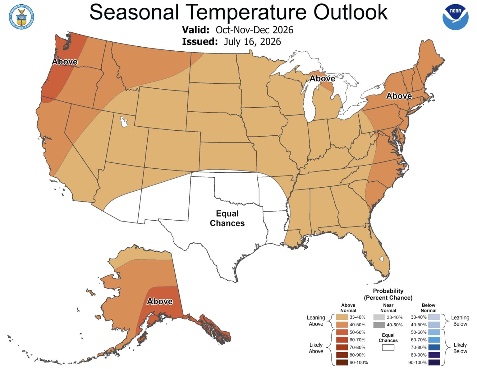 NOAA’s Temperature Outlook for October-December.
