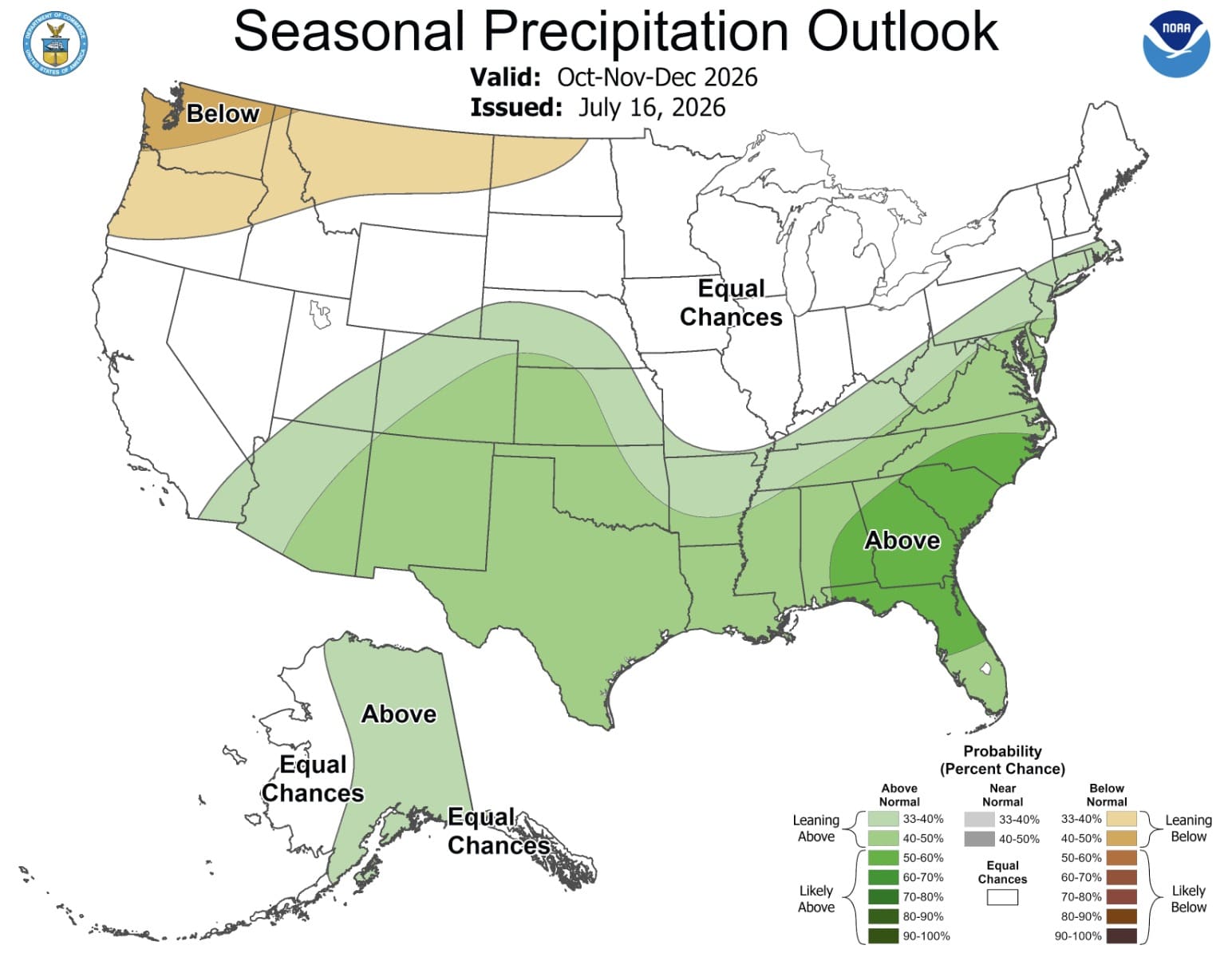 NOAA’s Precipitation Outlook for October-December.