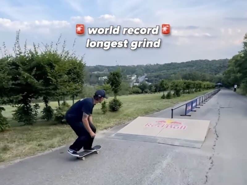 World's longest skateboard railslide