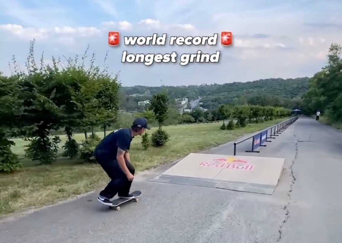 World's longest skateboard railslide
