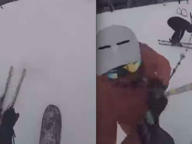 New Zealand skier v. snowboarder heated encounter.