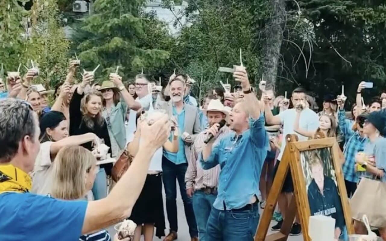 A toast to Robert Redford at Sundance Mountain Resort.