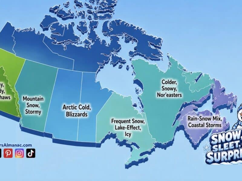 Farmers' Almanac Canadian winter forecast.
